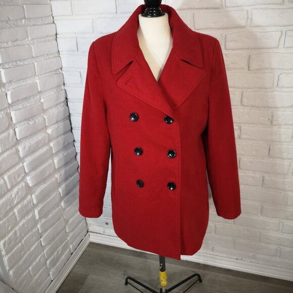 George Ladies Size XL Red Lined 3 Button Closure Pea Coat - Picture 1 of 9